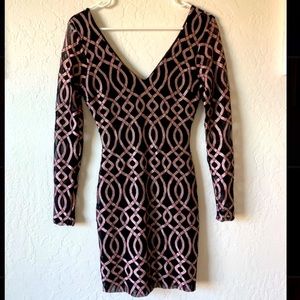 Black and Pink long sleeve cocktail dress